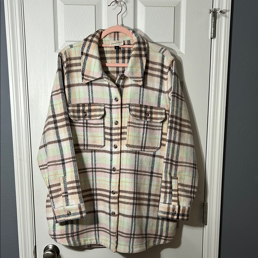 Universal Thread Cream, Brown Pink and Green Plaid Heavy Jacket /Shaket